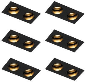 Zestaw 6 kwadratowych reflektorów wpuszczanych czarnych z regulacją, 2-punktowe - Chuck