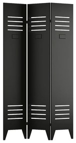 Parawan industrialny metalowy o wyglądzie drzwiczek szafki na dokumenty 3-skrzydłowy - szer. 107 x wys. 178 cm - Czarny - CASILY