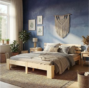 Łóżko podwójne 140x200 cm, naturalne drewno sosnowe