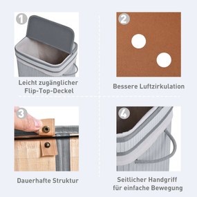 HOMCOM Kosz na bieliznę, 70 L kosz na pranie z pokrywą, wyjmowana wkładka, pojemnik na bieliznę do łazienki, 40 x 30 x 60 cm, Szary