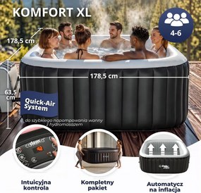 Nadmuchiwane jacuzzi OASIS dla 6 osób, kwadratowe, czarne Casaria