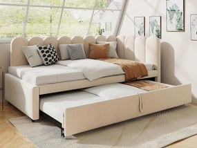 Kanapa rozkładana 90x200 cm - z łóżkiem wysuwanym - welur - beżowy (materac nie jest w zestawie)