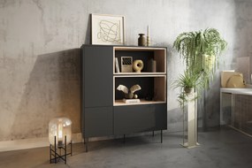 Komoda wysoka Desin 120 cm dwudrzwiowa z szufladą i wnękami - czarny mat / dąb nagano