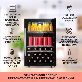 Klarstein Beersafe 85cm 147L Lodówka na Napoje Czarny