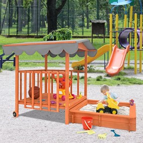 Piaskownica z werandą HAPPY, lita sosna 130 x 130 x 143 cm, brązowo szary Jurhan