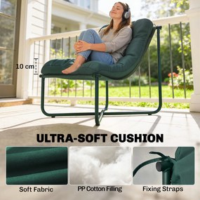 Outsunny Krzesło ogrodowe fotel z poduszką oddychające siedzisko typu sling stalowa rama do ogrodu tarasu 76 x 92 x 76 cm Ciemnozielony | Aosom PL