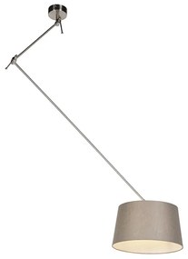 Lampa wisząca regulowana stal klosz lniany szarobrązowy 35cm - Blitz I Wiejski/ Rustykalny / Vintage Oswietlenie wewnetrzne