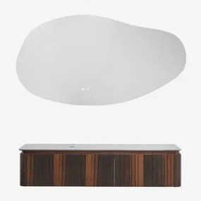 Zestaw Wiszących Mebli Łazienkowych 160x55 Cm Z Drewna Lavena Ciemna Czerń & Nieregularna Dioda Led I Funkcja Przeciwmgielna 140 X 75 Cm Riben - Sklum