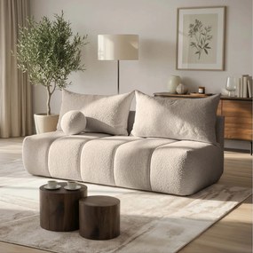 Sofa z Funkcją Spania SARIA Beżowa Boucle Nowoczesna
