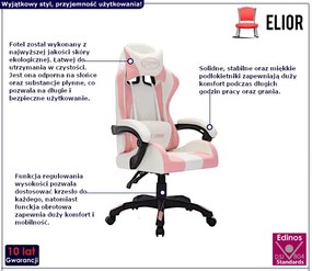 Biało-różowy fotel gamingowy z diodami LED D6-L97