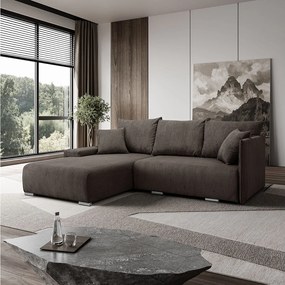 Narożnik, Sofa w kształcie L, tkanina sztruksowa Poso, Brązowy, Lewy, Livorno L