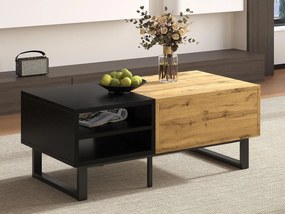 Stolik kawowy - 1 szuflada i 2 przegrody - Naturalny i Czarny