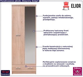 Szafa na ubrania z lustrem dąb sonoma - Ontario 16X