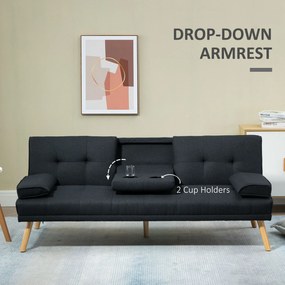 HOMCOM Sofa do spania, rozkładana z regulowanym oparciem, składany stolik, 181x77x78 cm, Szara/Drewno