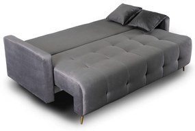 Sofa z Funkcją Spania SEUL Rozkładana Dwuosobowa Welurowa Szara Nowoczesna do Salonu