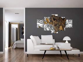 Obraz - Lampart pośród kwiatów (125x70 cm)