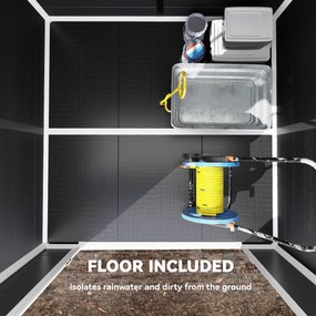 Outsunny Domek narzędziowy 2,89 m², schowek z drewnopodobnym wykończeniem, 3 okna, podwójne drzwi, wentylacja, podłoga, zamek, 182 x 182 x 196 cm | Aosom PL