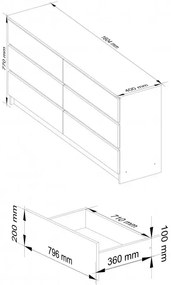 Komoda w połysku z gładkim frontem biały + metalik - Olin 4X