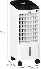 HOMCOM Min-Klimatyzator Klimatyzator Przenośny do pomieszczeń, 3 tryby, funkcja czasomierza, 24,5 cm x 27 cm x 60 cm, Kremowy + Czarny