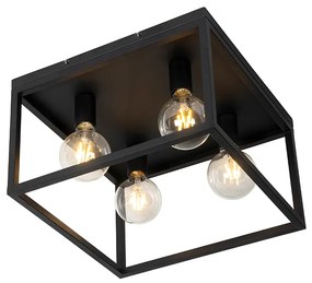 Industrialna lampa sufitowa czarna 40 cm 4-światła - CagePrzemysłowy Oswietlenie wewnetrzne
