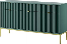 Komoda Elegancka DomoHome NOVA – 154x83x39cm, fasada Geriffelt, złote uchwyty, uniwersalny design, 3 szuflady i 3 drzwi, Labrador, rama złota