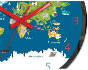 Zegar na ścianę mapa świata akrylowy naklejany okrągły kolorowy edukacyjny