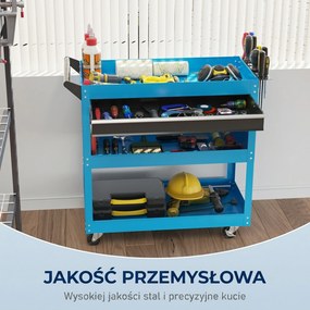 HOMCOM Skrzynka narzędziowa, wózek narzędziowy, 3 poziomy, 4 kółka, 82 cm x 35 cm x 76 cm, niebieski | Aosom PL