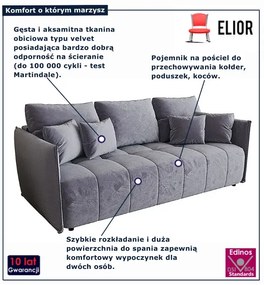 Szara welurowa sofa rozkładana z pojemnikiem W8-K60
