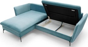 Błękitny welurowy narożnik z funkcją spania H9-C92