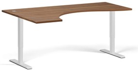 Ergonomiczne biurko z regulacją wysokości, 180x120 cm, 2 silniki, L/P, biała podstawa, orzech