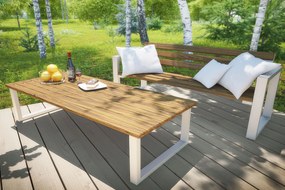 Metalowy stół na taras z drewnianym blatem 180x75x76 Caverno 3Z - 9 kolorów