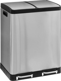 Kosz na śmieci dwukomorowy Ariane, ze stali nierdzewnej, z pedałem, 2 x 30 l