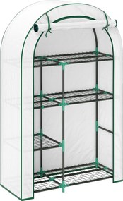 Outsunny Mini-szklarnia, 4-poziomowa szklarnia z folią plastikową, przenośna, z rolowanymi drzwiami, 100 x 45 x 160 cm, biała