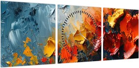 Obraz - Abstrakcyjny obraz kwiatów III. (z zegarem) (90x30 cm)