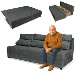 Kanapa sofa KIMO funkcja spania pojemnik Family Meble Ramona c. szary welur