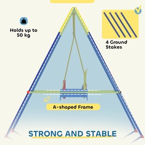 AIYAPLAY Huśtawka 3-w-1 dla dzieci, regulowana, z oparciem i paskiem bezpieczeństwa, 128 x 155 x 157 cm, niebieska | Aosom PL