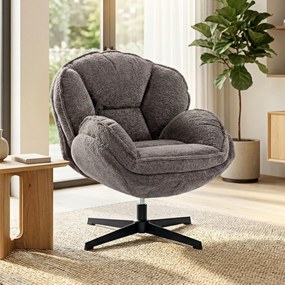 HOMCOM Nowoczesny fotel typu wingback, welurowy fotel z podłokietnikami, czteroramienna podstawa, sprężyny S, funkcja obrotu 360°, szary | Aosom PL