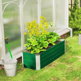 Outsunny Metalowe Łóżko Ogrodowe z 2 Obszarami Upraw Zielone 125x47x40cm Łatwy Montaż z Otwartym Dołem | Aosom PL