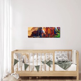 Obraz - Wieś na wybrzeżu Cinque Terre, Włoska Riviera, nowoczesny impresionism (z zegarem) (90x30 cm)