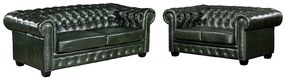 Komplet wypoczynkowy typu chesterfield 3+2 BRENTON 100% skóry bawolej - Kolor: zieleń cesarska