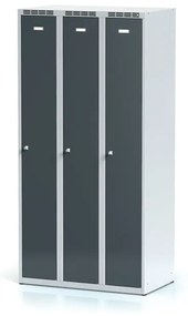 Alfa 3 Metalowa szafka ubraniowa, 3-drzwiowa, 1800 x 900 x 500 mm, zamek obrotowy, drzwi ciemnoszare