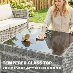 Outsunny Polyrattan Zestaw Mebli Ogrodowych 5-częściowy, Sofa Narożna z Podnóżkiem i Stolik Kawowy, Kremowy + Szary | Aosom PL