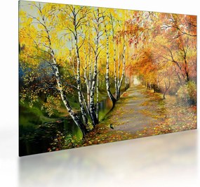 Obraz na szkle - Romantyczna aleja wzdłuż wody, obraz olejny (70x50 cm)