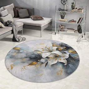Niebiesko-szary okrągły dywan odpowiedni do prania ø 150 cm Golden Lilly – Mila Home