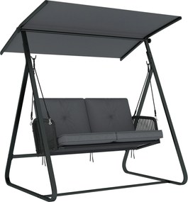 Outsunny Huśtawka rattanowa 2-osobowa z regulowanym daszkiem, miękką poduszką, stelażem A | Aosom PL