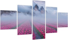 Obraz - Krajobraz z polami tulipanów (125x70 cm)