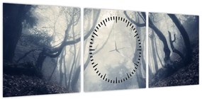 Obraz- Las we mgle (z zegarem) (90x30 cm)