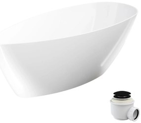 Wanna wolnostojąca SUZA owalna biała z konglomeratu 160 x 70 cm bez przelewu cienki rant | Różne kolory korków : Kolor korka - Czarny
