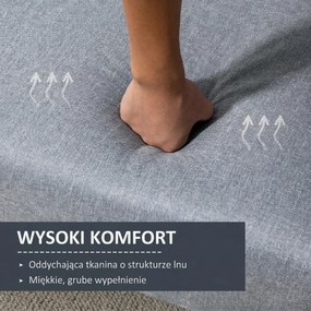 HOMCOM Sofa do spania, dwuosobowa sofa materiałowa, z funkcją spania, polyester stylizowany na len, drewno kauczukowe, 173 x 75 x 73 cm, szara
