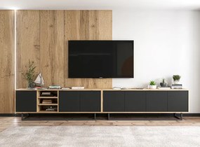 Zestaw stojących szafek rtv dąb wotan + czarny - Avila 16X